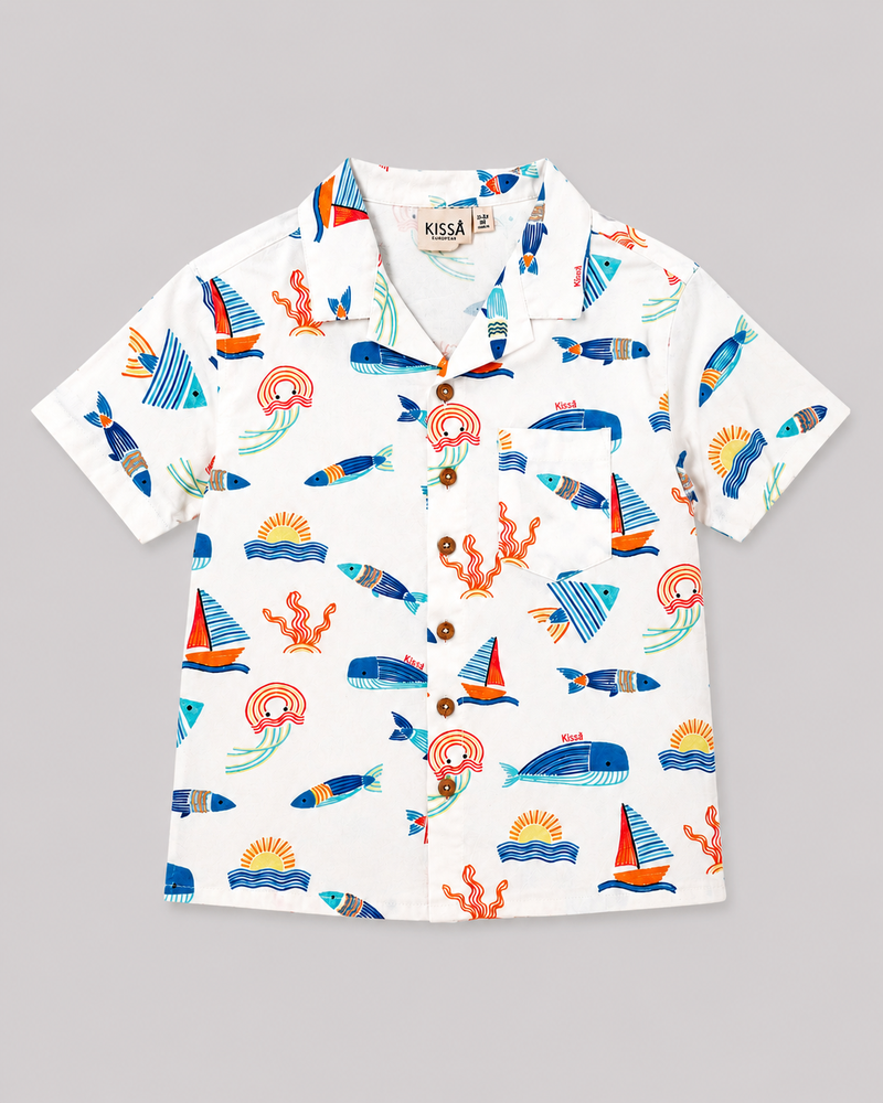White Ocean Print Shirt