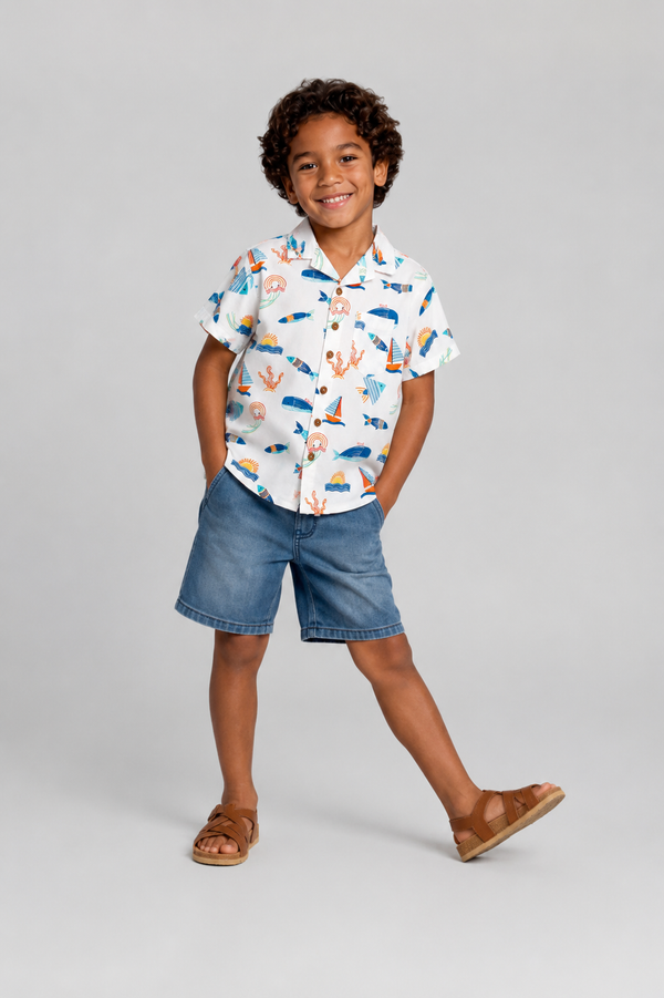 White Ocean Print Shirt