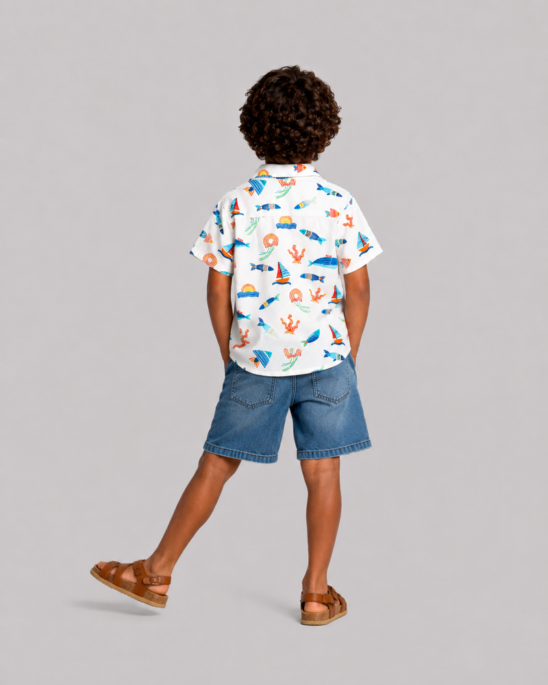 White Ocean Print Shirt