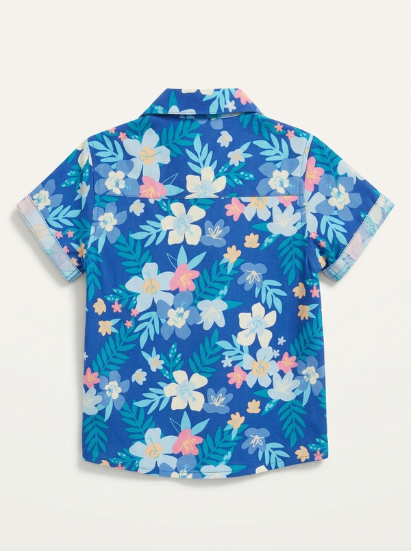 Blue Tropical Floral Print Shirt