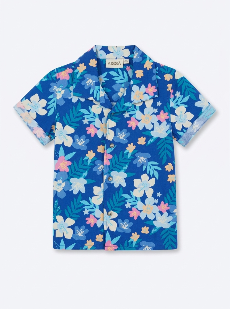 Blue Tropical Floral Print Shirt