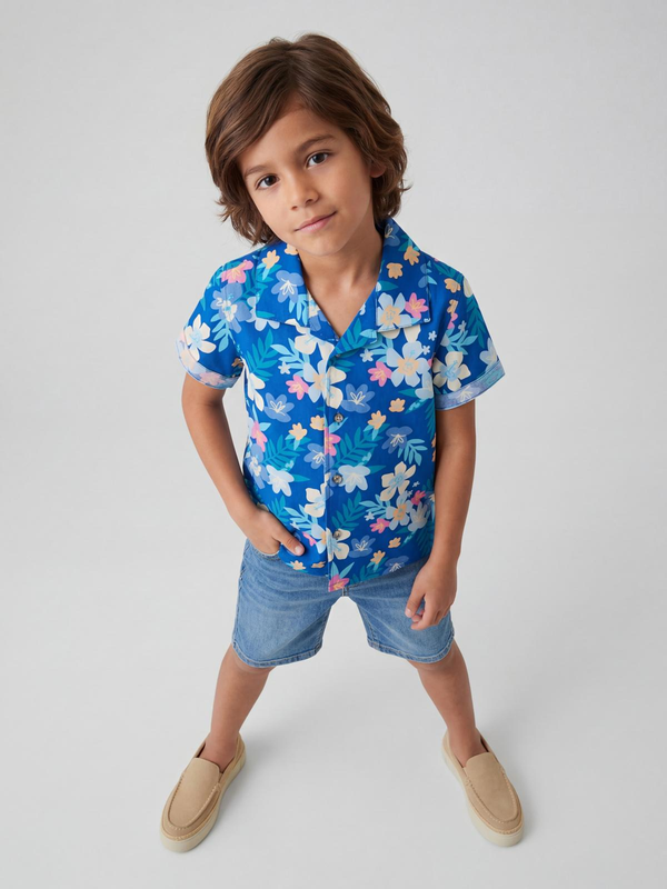 Blue Tropical Floral Print Shirt
