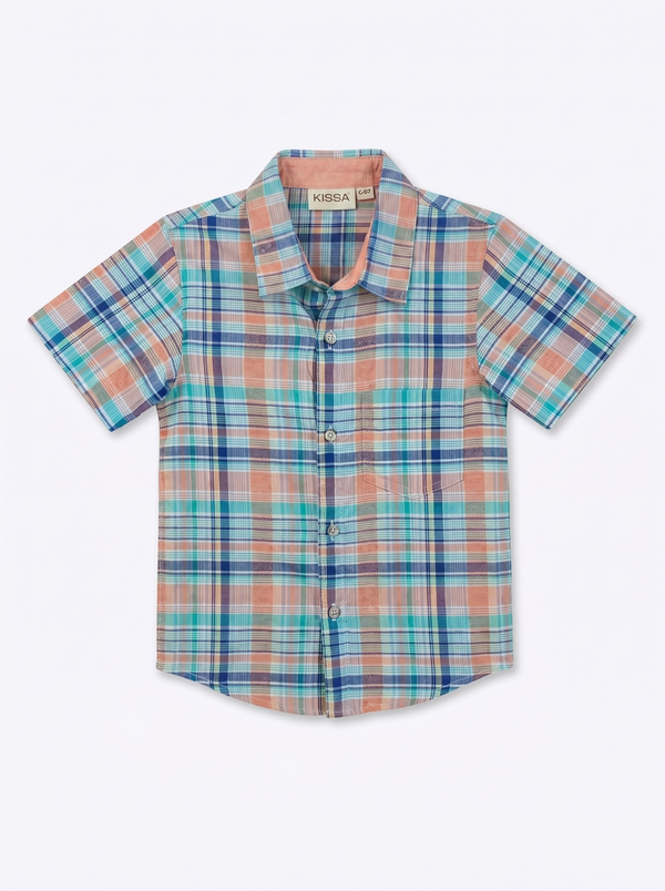 Blue & Peach Checks Boat Waves Shirt