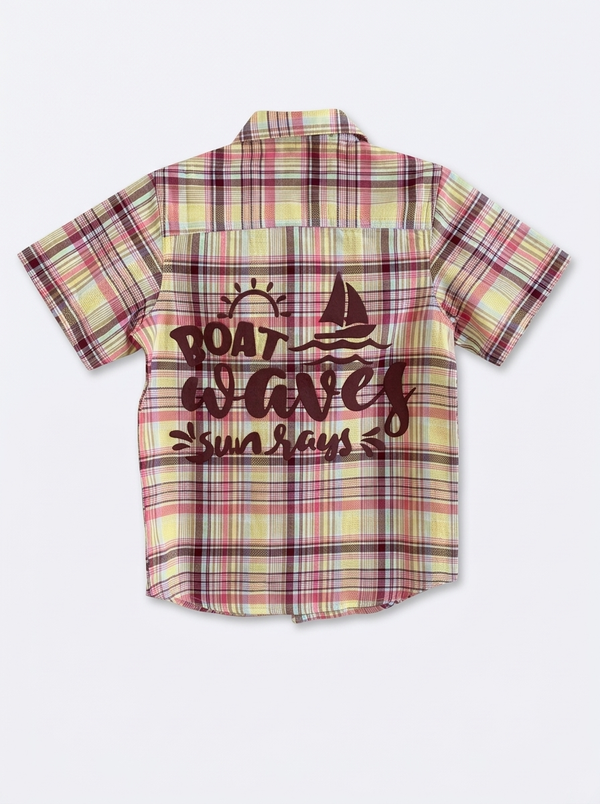 Brown & Yellow Checks Boat Waves Shirt
