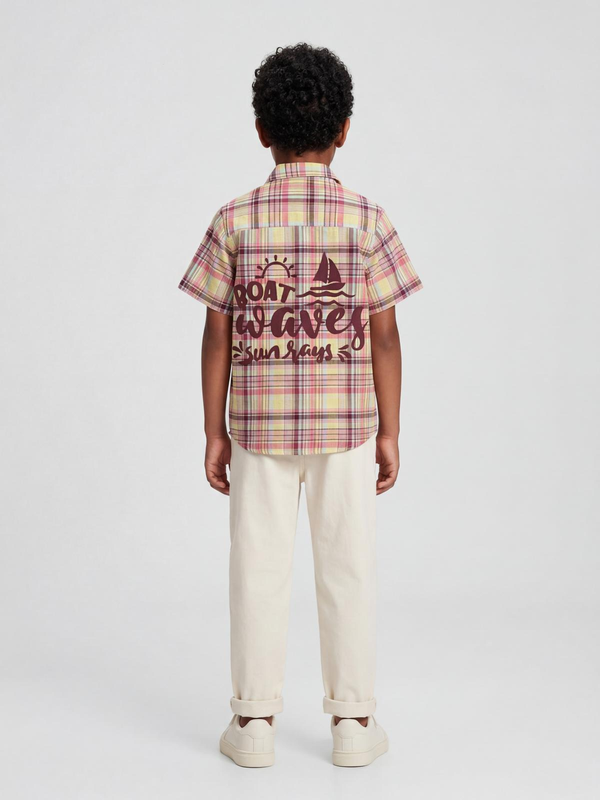Brown & Yellow Checks Boat Waves Shirt