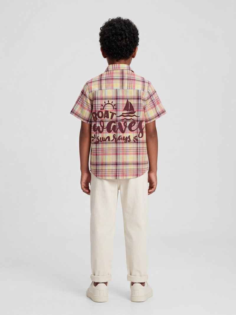 Brown & Yellow Checks Boat Waves Shirt