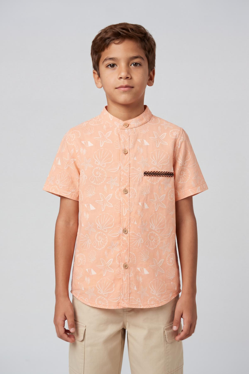 Peach Seashell Mandarin Collar Shirt
