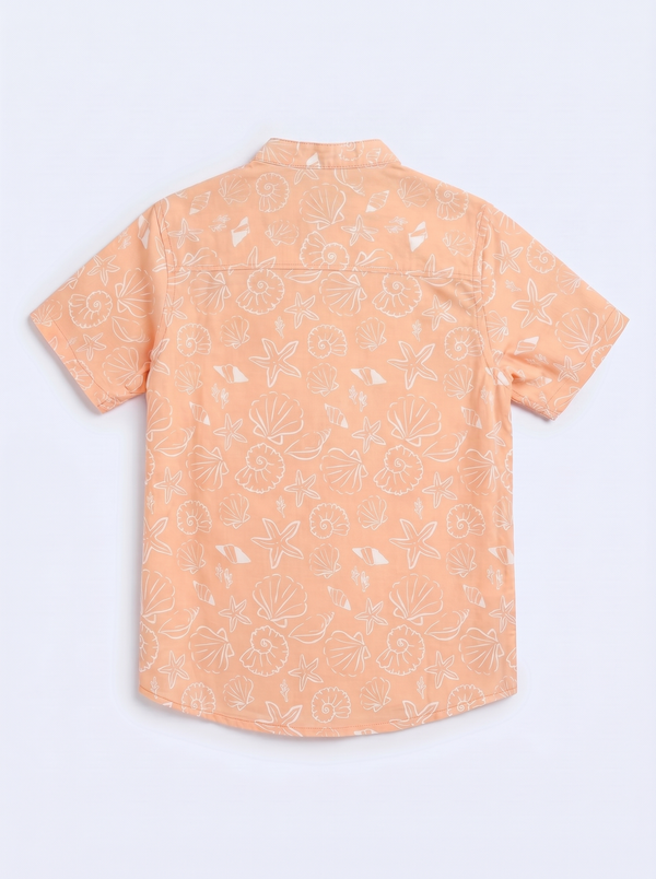 Peach Seashell Mandarin Collar Shirt