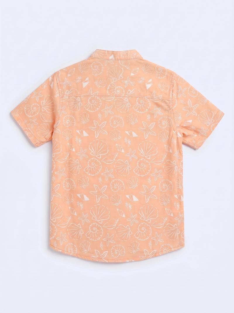 Peach Seashell Mandarin Collar Shirt