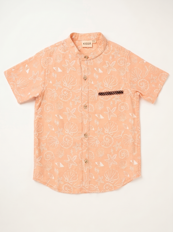 Peach Seashell Mandarin Collar Shirt