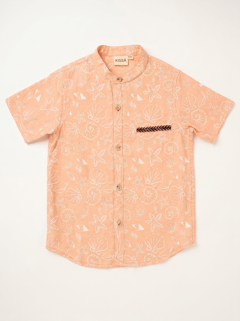 Peach Seashell Mandarin Collar Shirt