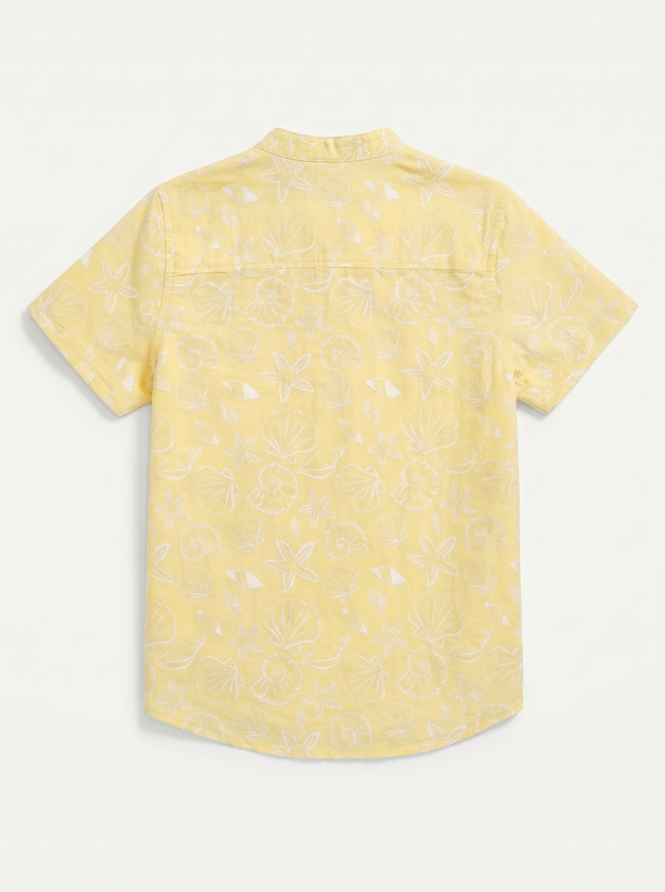 Yellow Seashell Mandarin Collar Shirt