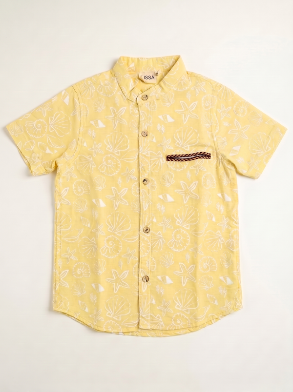 Yellow Seashell Mandarin Collar Shirt