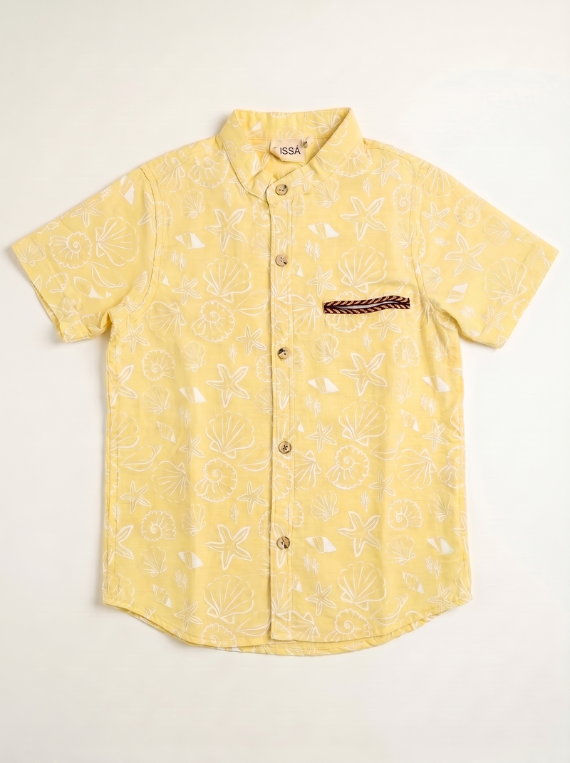 Yellow Seashell Mandarin Collar Shirt