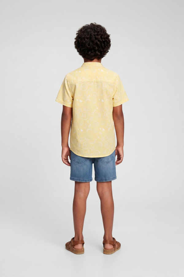 Yellow Seashell Mandarin Collar Shirt