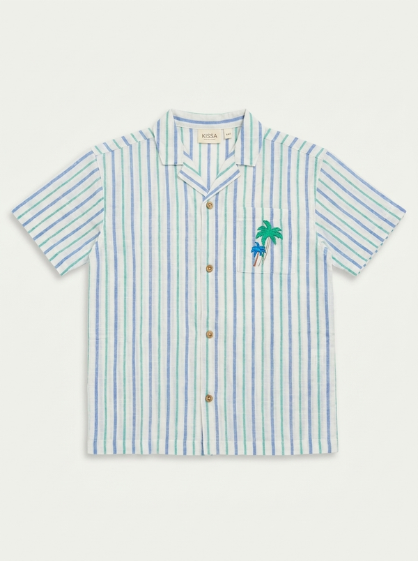 Blue Stripe Palm Tree Shirt