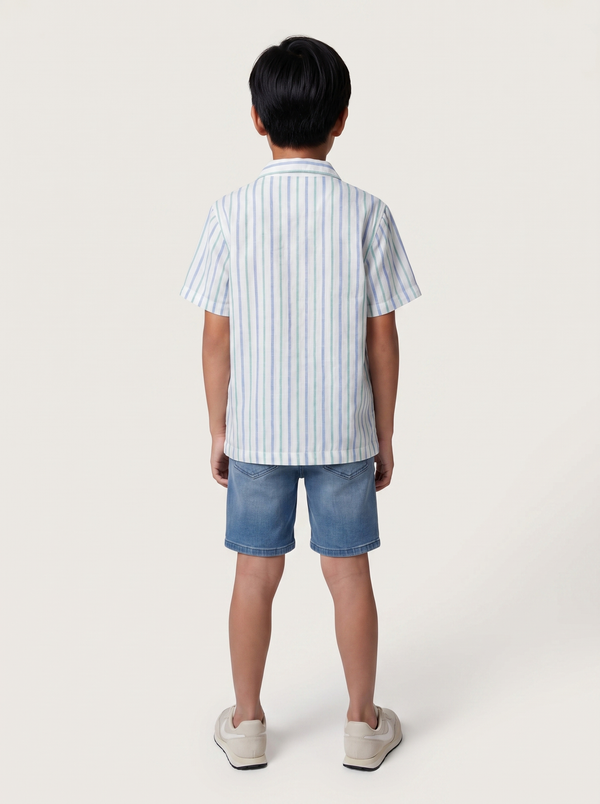 Blue Stripe Palm Tree Shirt
