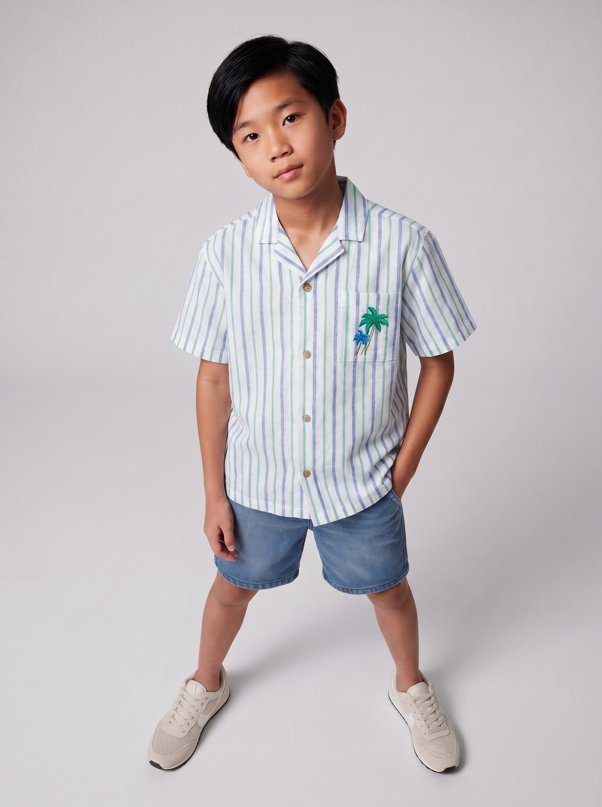 Blue Stripe Palm Tree Shirt