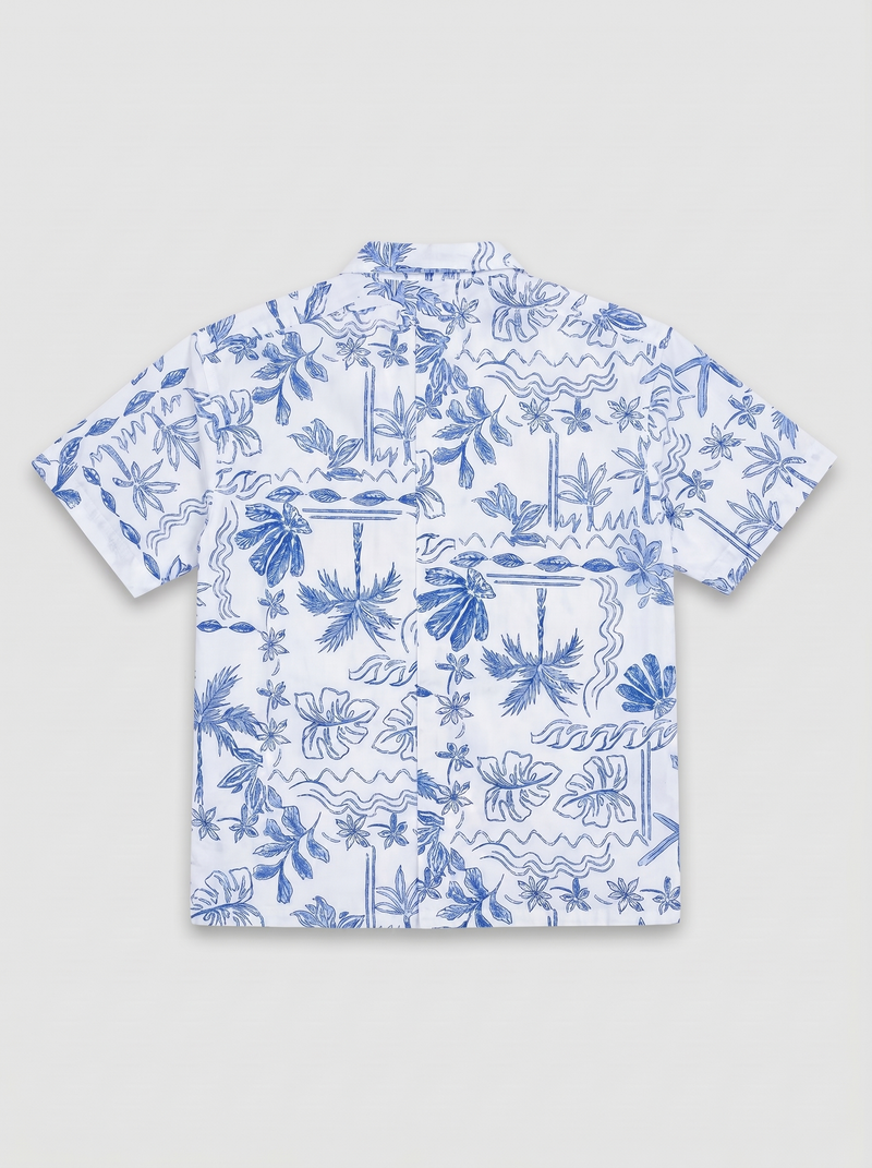 Blue & White Beach Print Shirt