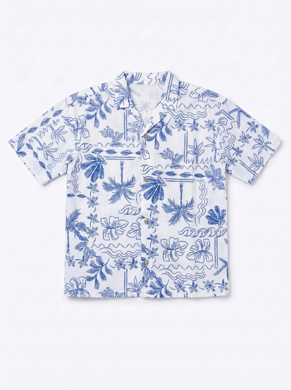 Blue & White Beach Print Shirt