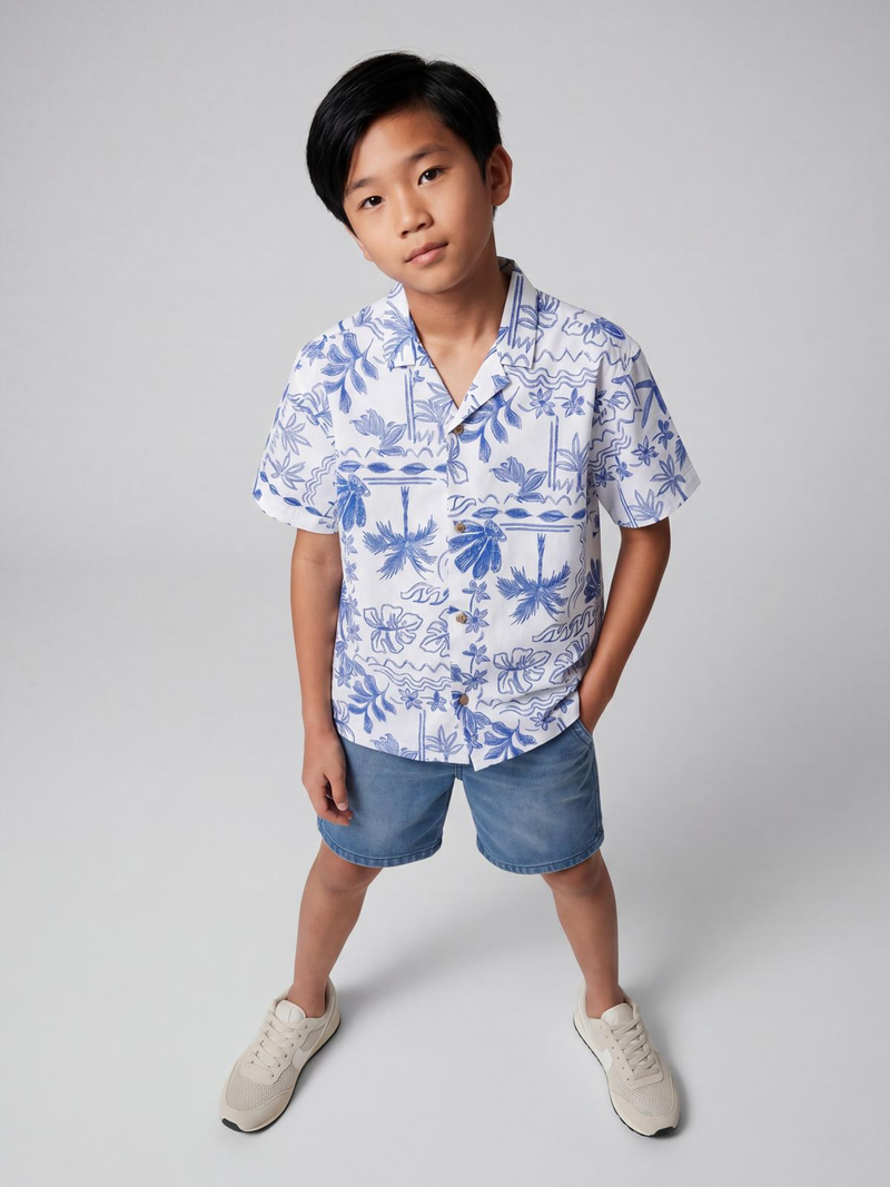 Blue & White Beach Print Shirt