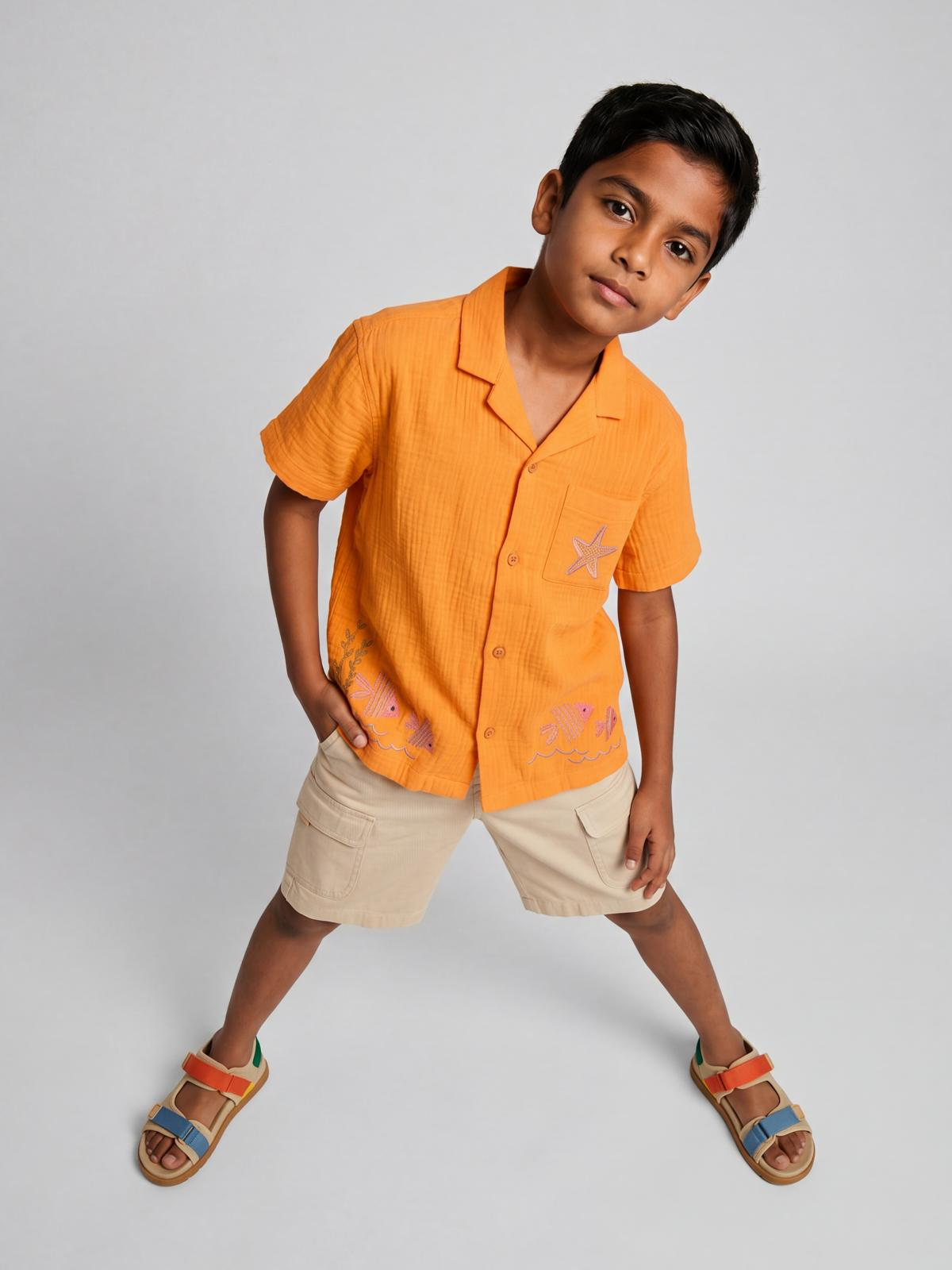 Orange Embroidered Shirt