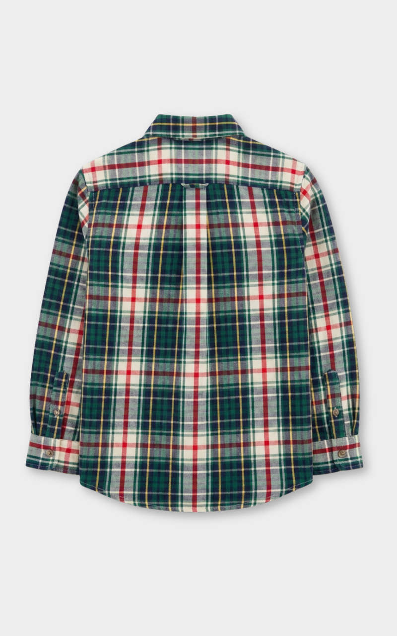 Boys Green Red Checks Full Sleeve Shirt back flat lay, a warm pick from shirts for boys
