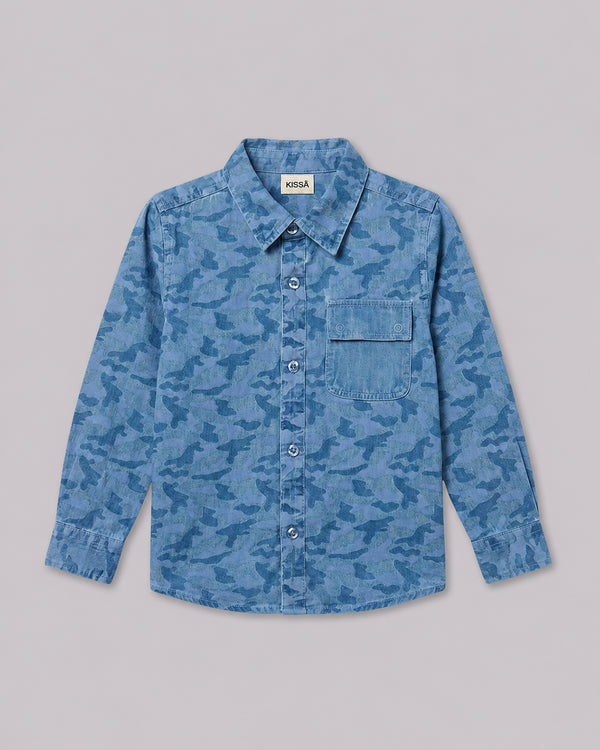 Boys Denim Camo Full Sleeve Shirt front flat lay, a rugged pick from cotton shirts for boys