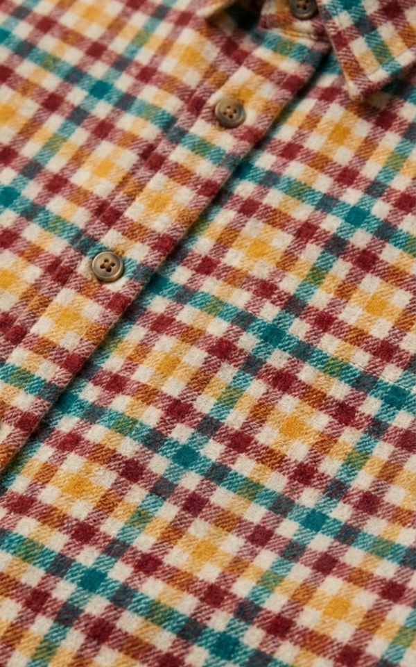 Closeup of gingham check pattern and buttons on Boys Multicolor Shirt, boys cotton shirts
