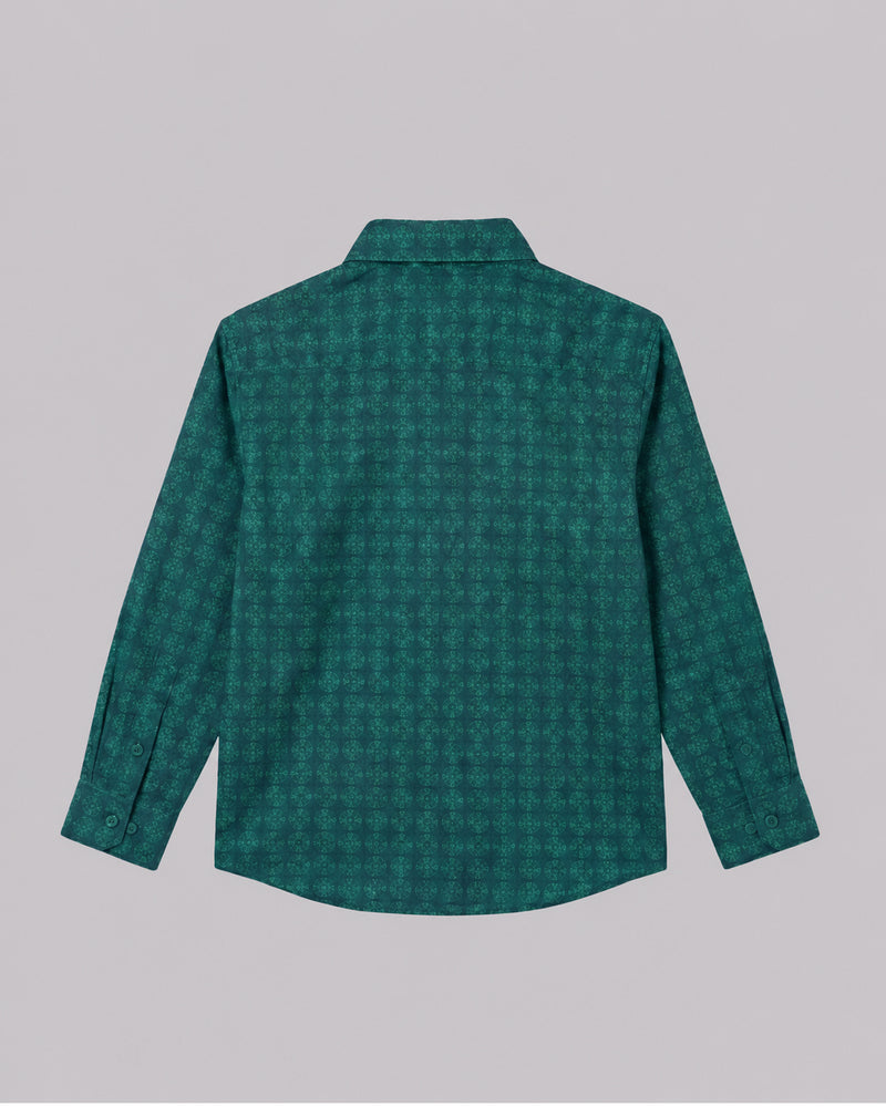Boys Green Printed Full Sleeve Shirt back flat lay, a stylish pick from shirts for boys