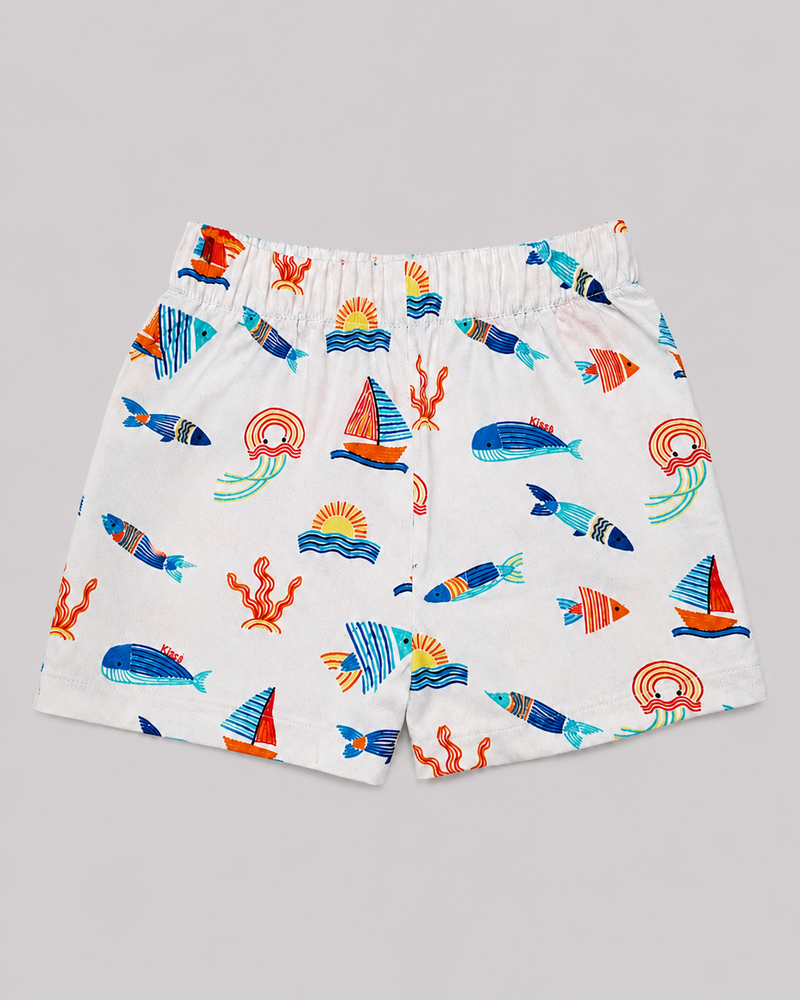 White Ocean Print Shorts