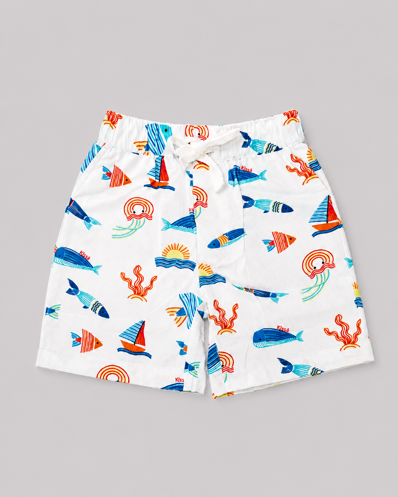 White Ocean Print Shorts