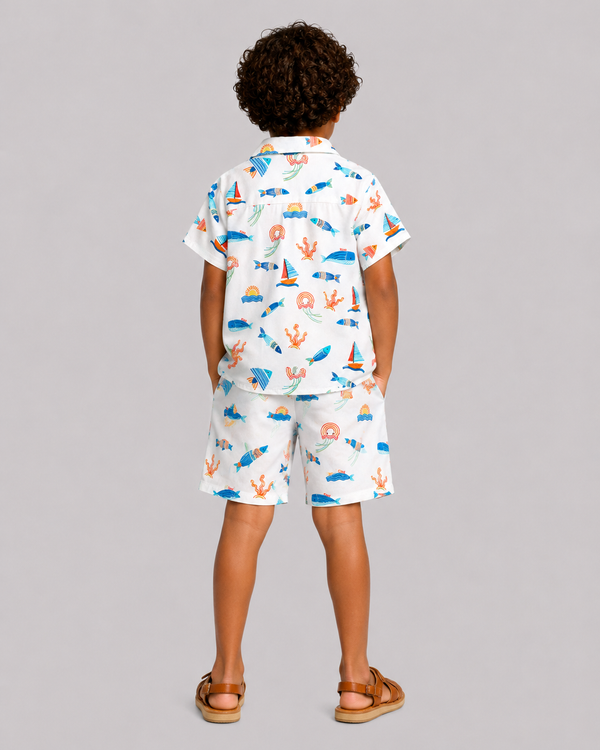 White Ocean Print Shorts