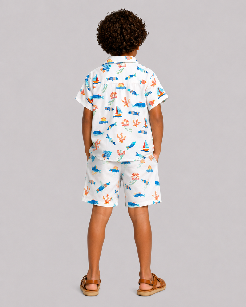 White Ocean Print Shorts