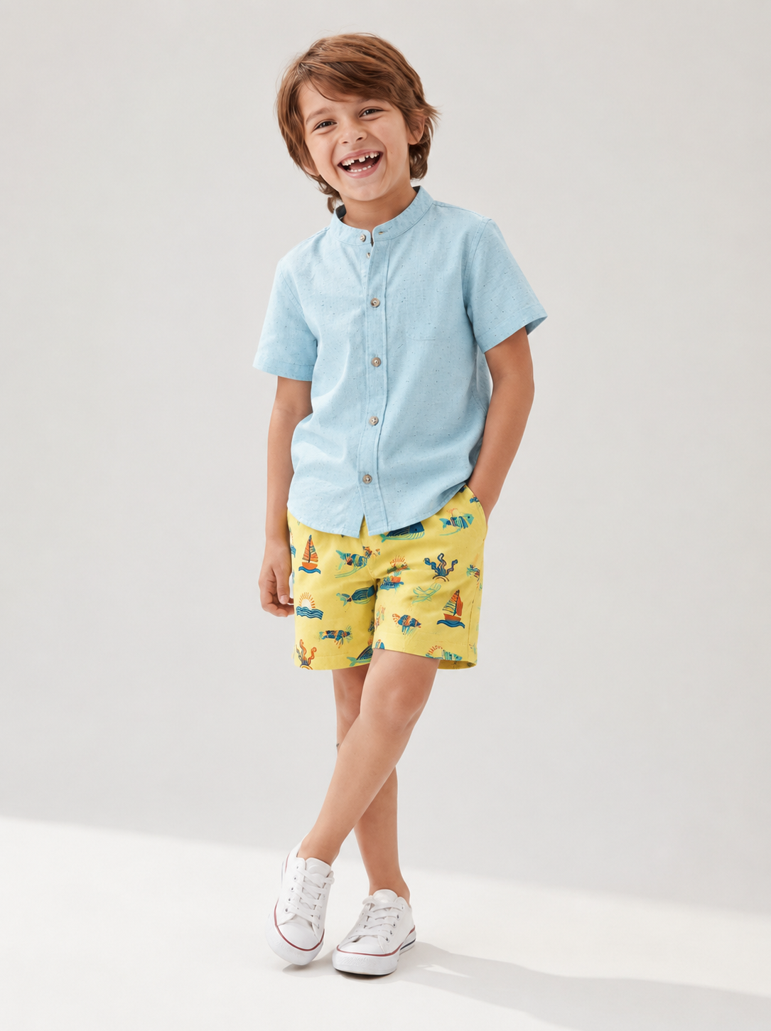 Yellow Ocean Print Shorts