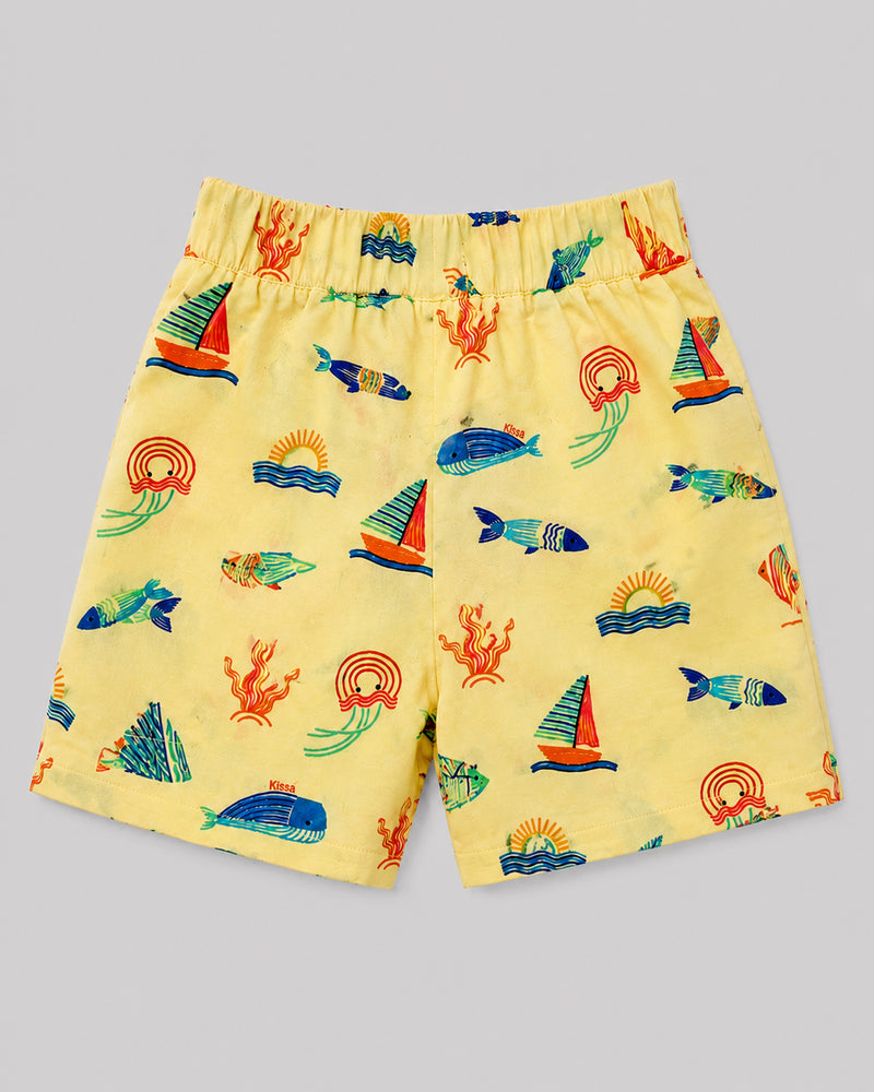 Yellow Ocean Print Shorts