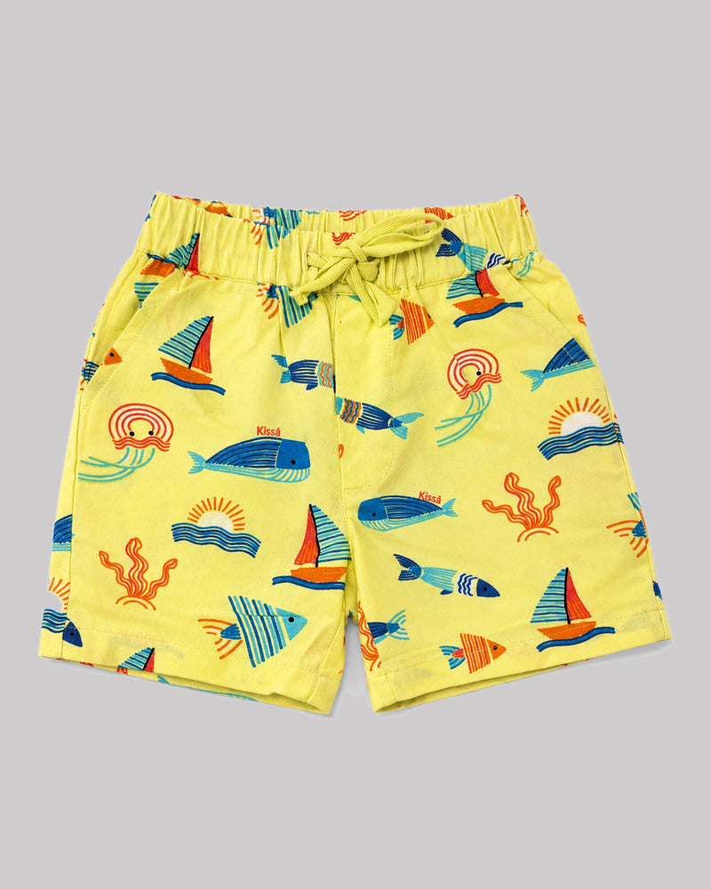 Yellow Ocean Print Shorts