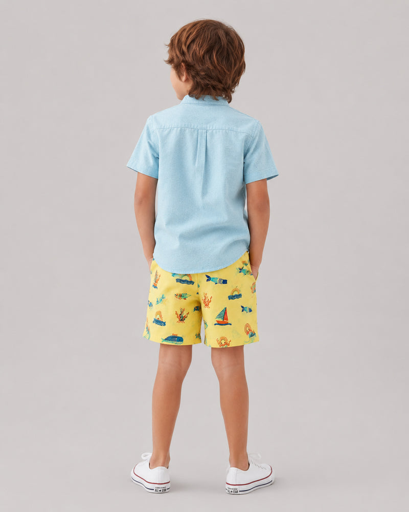 Yellow Ocean Print Shorts