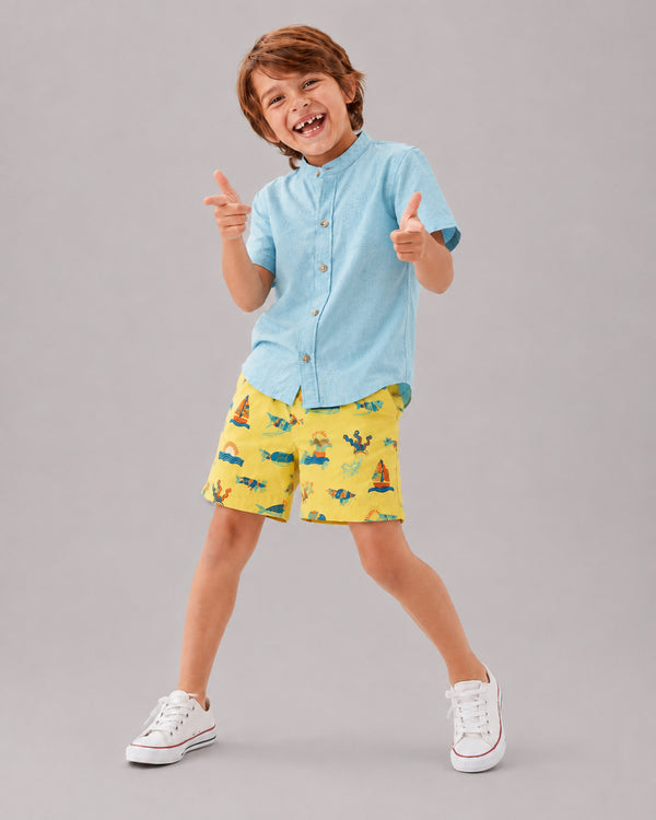 Yellow Ocean Print Shorts