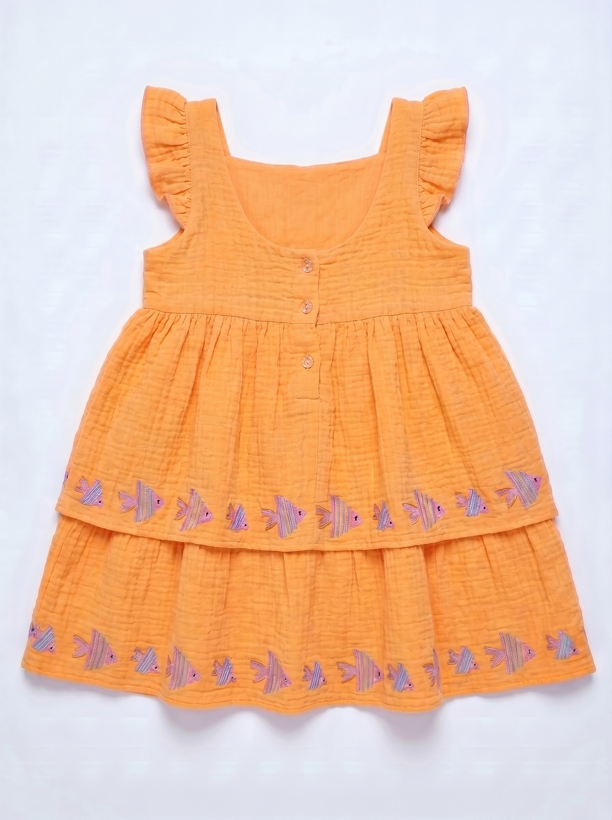 Orange Fish Layered Muslin Dress
