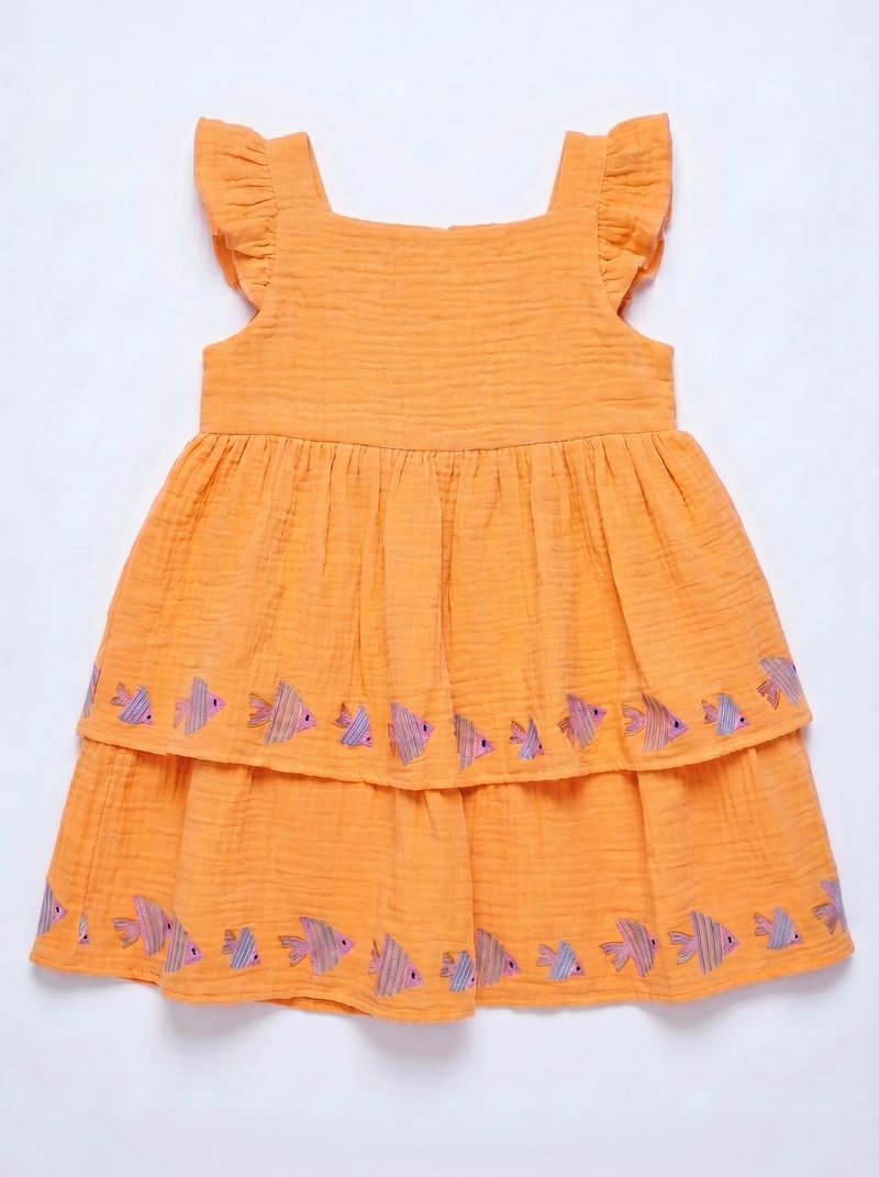 Orange Fish Layered Muslin Dress