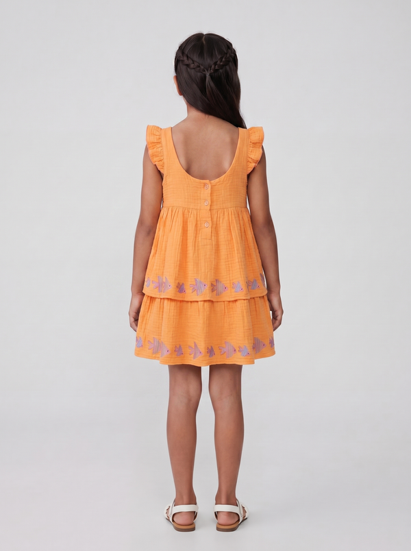 Orange Fish Layered Muslin Dress