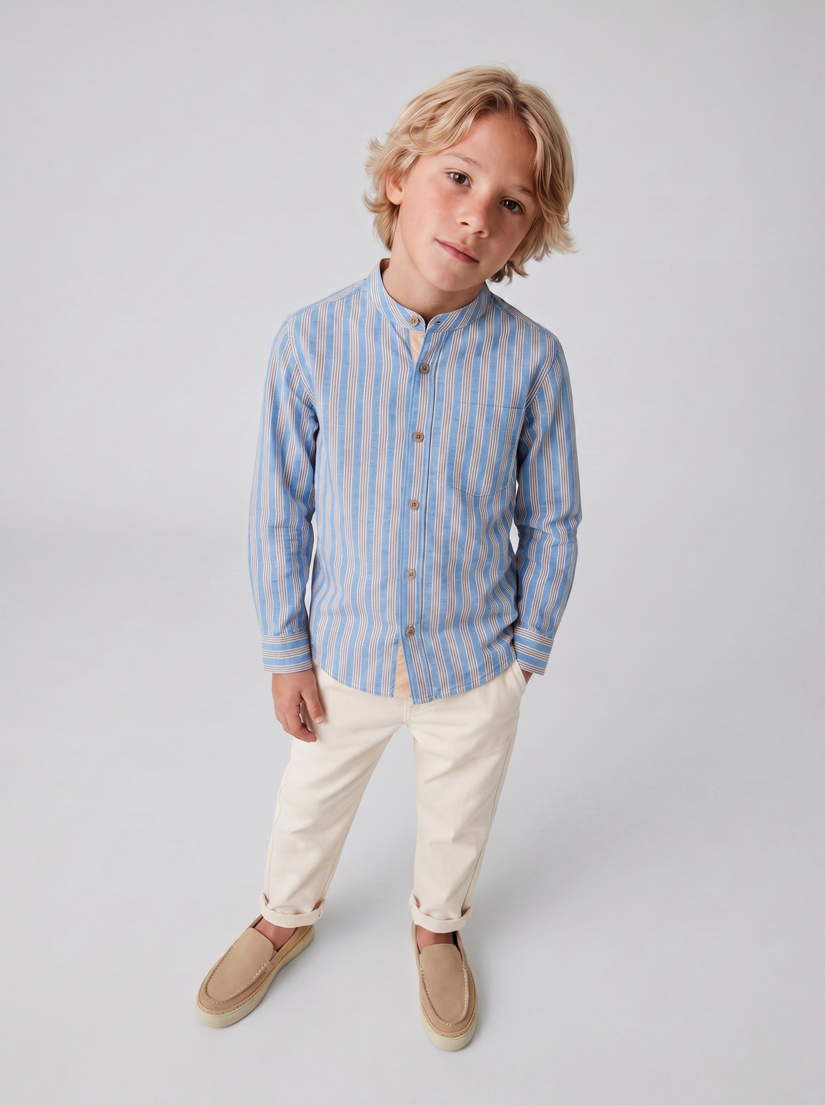 Mandarin Collar Stripe Full Sleeve Shirt