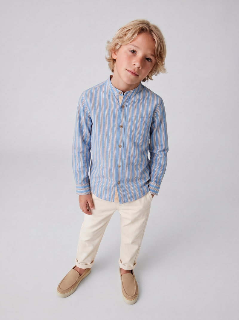 Mandarin Collar Stripe Full Sleeve Shirt