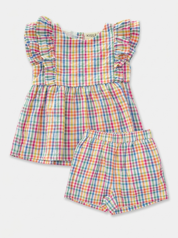 Multicolor Checks Top & Shorts Set