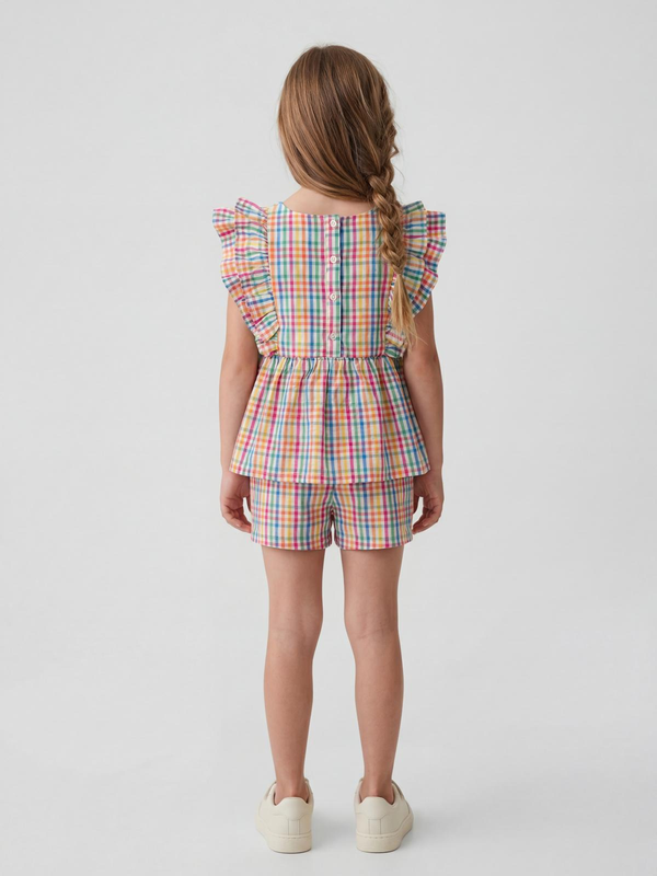 Multicolor Checks Top & Shorts Set