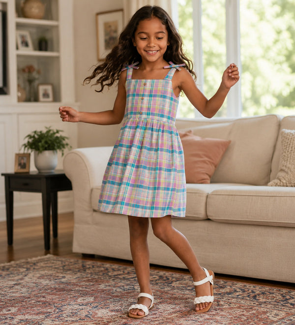 Blue Pink Checks Dress