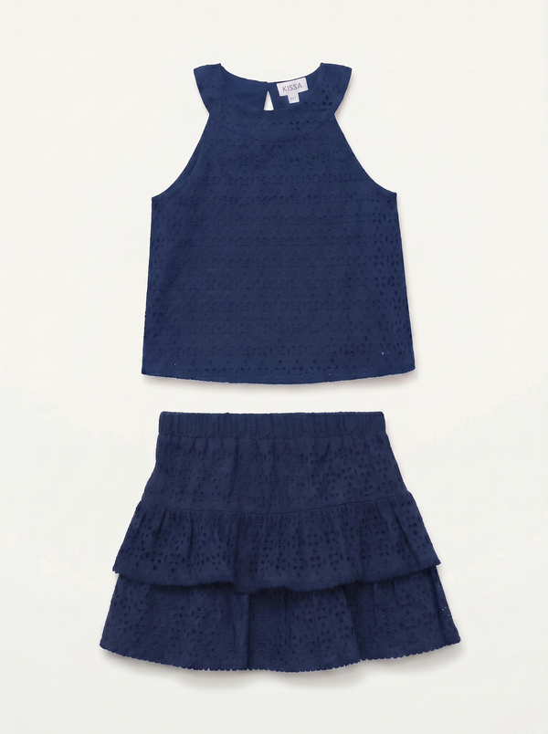 Navy Halter Top & Tiered Skirt Set