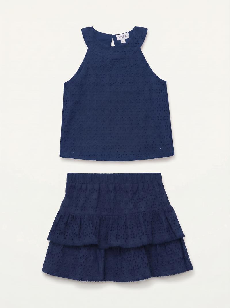 Navy Halter Top & Tiered Skirt Set
