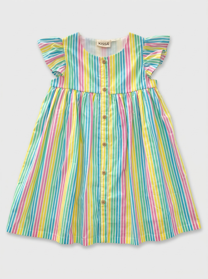 Rainbow Stripe Flutter-Sleeve Dress